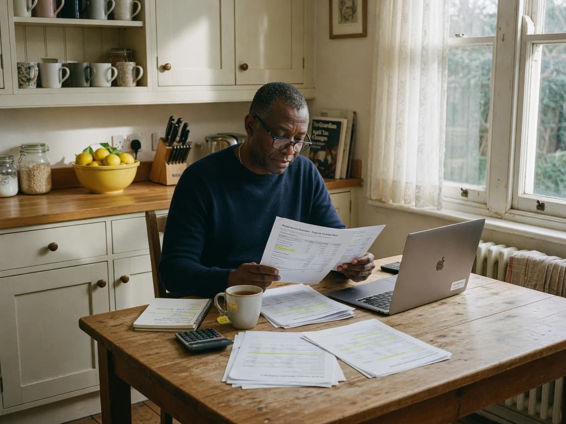 Landlord reviewing rental paperwork