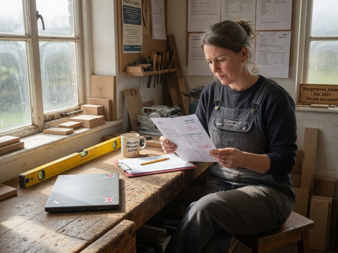 Sole trader reviewing paperwork