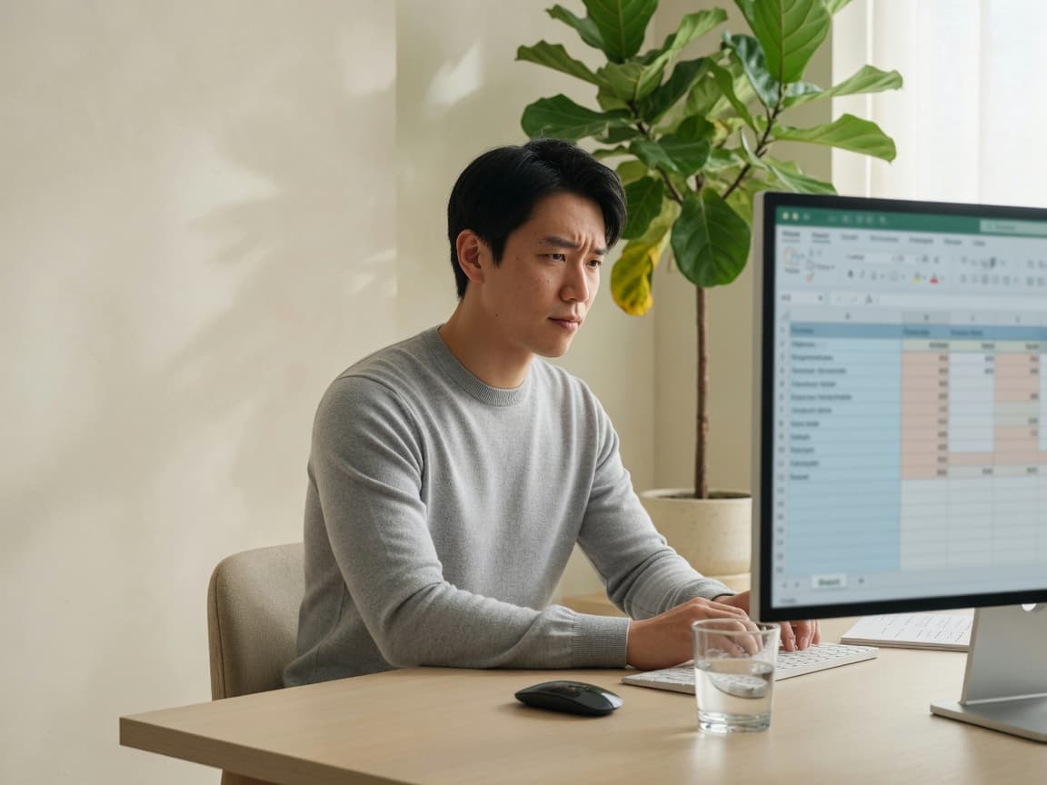 Person working with spreadsheet records